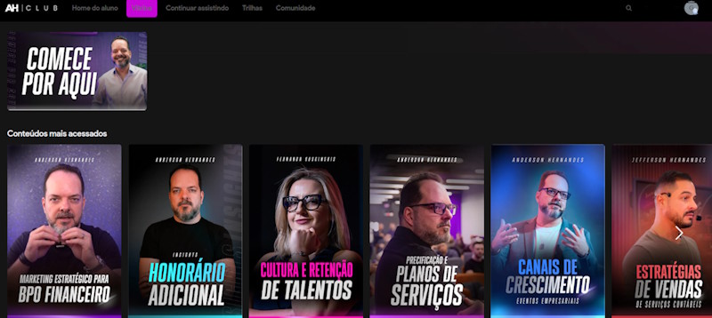 Print da área de membros da plataforma AH Club