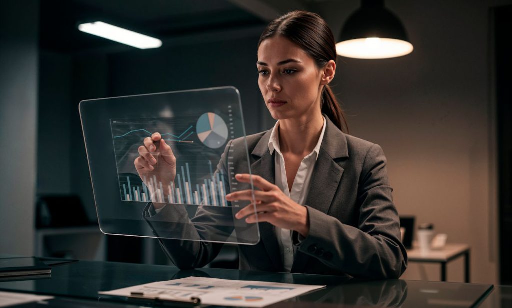 Jovem empresária analisando dados para mostrar a importância do BPO Financeiro e como funciona sua implantação
