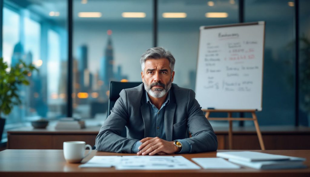 Empresário contábil em seu escritório refletindo sobre se vale a pena se inscrever no Programa de Parceria da Conta Azul para Contadores