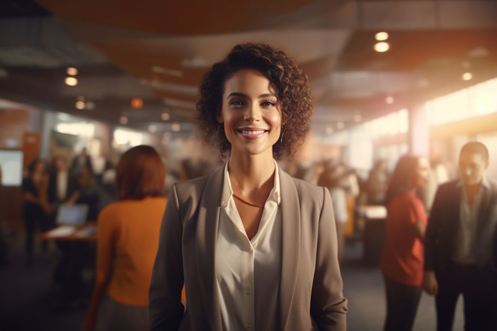 Imagem mostra jovem executiva sorridente, para ilustrar o mercado de trabalho para contadores