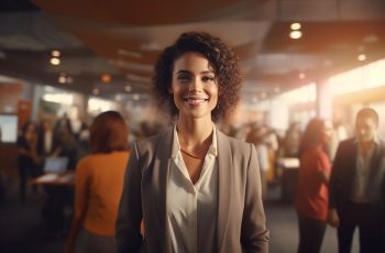 Imagem mostra jovem executiva sorridente, para ilustrar o mercado de trabalho para contadores